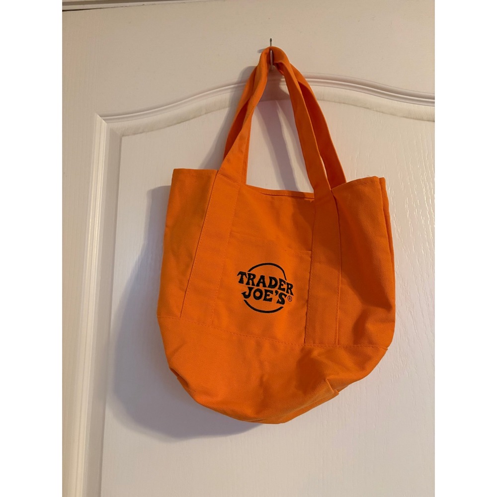 Trader Joe's Mini Canvas Tote Bag Orange Reusable Cotton Grocery Shopper Handbag